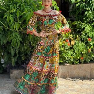 Conjunto de top e saia Dolce Mare em algodao, mangas longas, lindo da Antica Sartoria