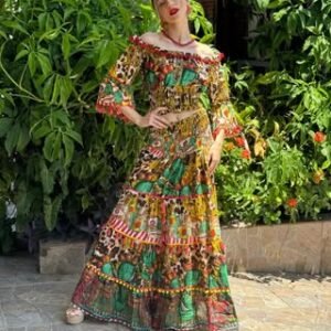 Conjunto de top e saia Dolce Mare em algodao, mangas longas, lindo da Antica Sartoria